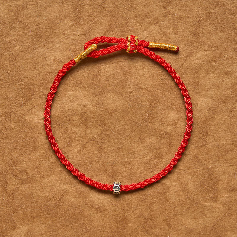Buddha Stones Black Red String 925 Sterling Silver Om Mani Padme Hum Wheel Bead Luck Bracelet - image 1