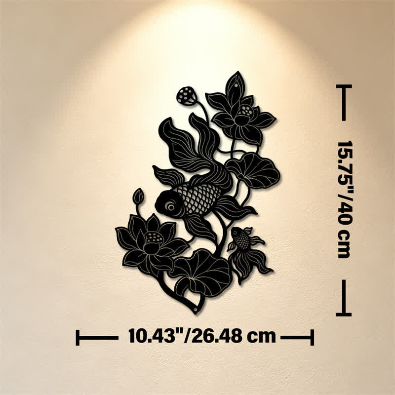 Buddha Stones Koi Fish and Lotus Success Iron Meaningful Symbols Wall Art - Black - Approx. 26.48cm x 40cm x 0.1cm / 10.43in x 15.75in x 0.04in - image 21