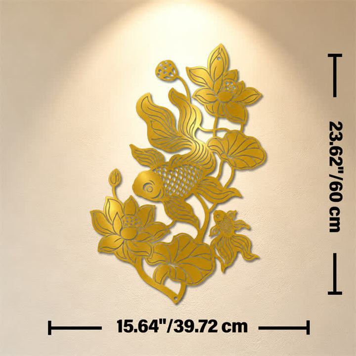 Buddha Stones Koi Fish and Lotus Success Iron Meaningful Symbols Wall Art - Golden - Approx. 39.72cm x 60cm x 0.12cm / 15.64in x 23.62in x 0.05in - image 11