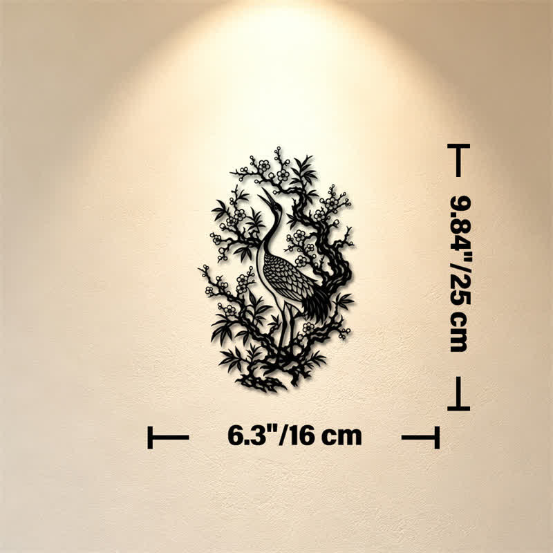 Buddha Stones Metal Crane And Plum Blossom Zen Iron Meaningful Symbols Wall Art - Approx. 16.00cm x 25cm x 0.1cm / 6.30in x 9.84in x 0.04in - image 2