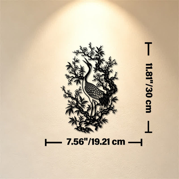 Buddha Stones Metal Crane And Plum Blossom Zen Iron Meaningful Symbols Wall Art - Approx. 19.21cm x 30cm x 0.1cm / 7.56in x 11.81in x 0.04in - image 4