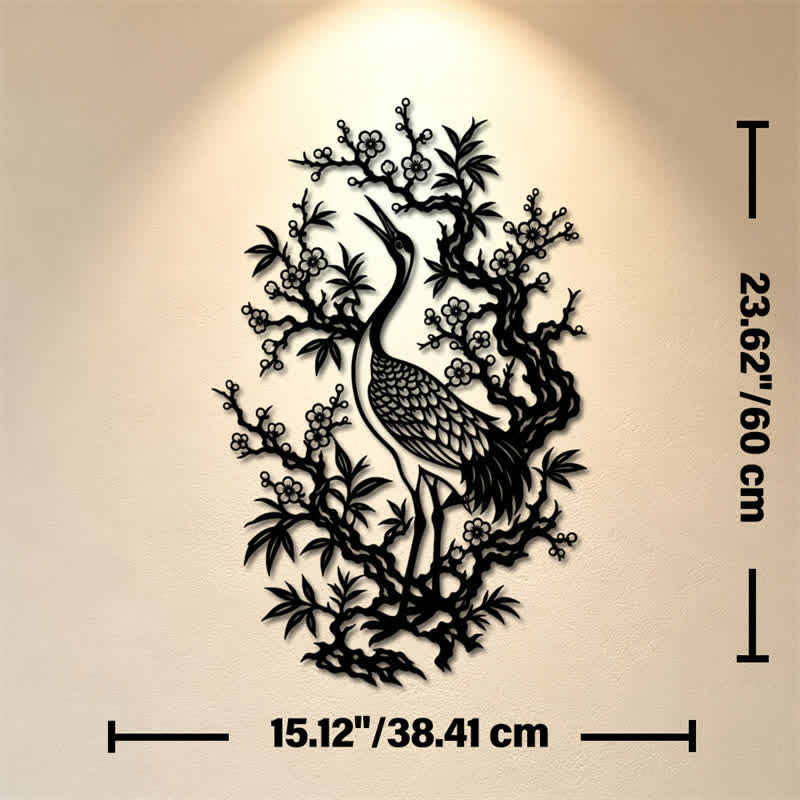 Buddha Stones Metal Crane And Plum Blossom Zen Iron Meaningful Symbols Wall Art - Approx. 38.41cm x 60cm x 0.12cm / 15.12in x 23.62in x 0.05in - image 11