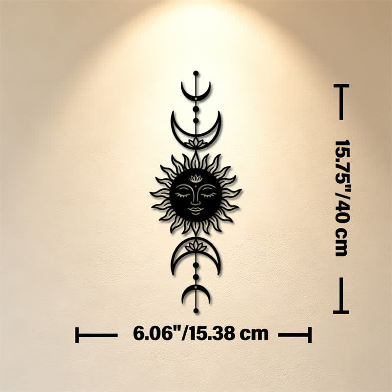 Buddha Stones Boho Sun and Moon Lotus Intuition Iron Meaningful Symbols Wall Art - Black - Approx. 15.38cm x 40cm x 0.1cm / 6.06in x 15.75in x 0.04in - image 7