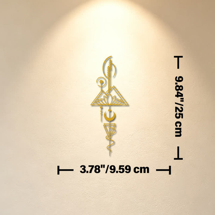Buddha Stones Lotus Moon Enlightenment Vertical Iron Metal Meaningful Symbols Wall Art - Gold - Approx. 9.59cm x 25cm x 0.1cm / 3.78in x 9.84in x 0.04in - image 2