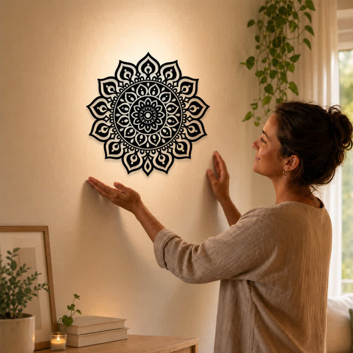 Buddha Stones Round Mandala Focus Cutout Decor Mindfulness Iron Metal Meaningful Symbols Wall Art - image 1