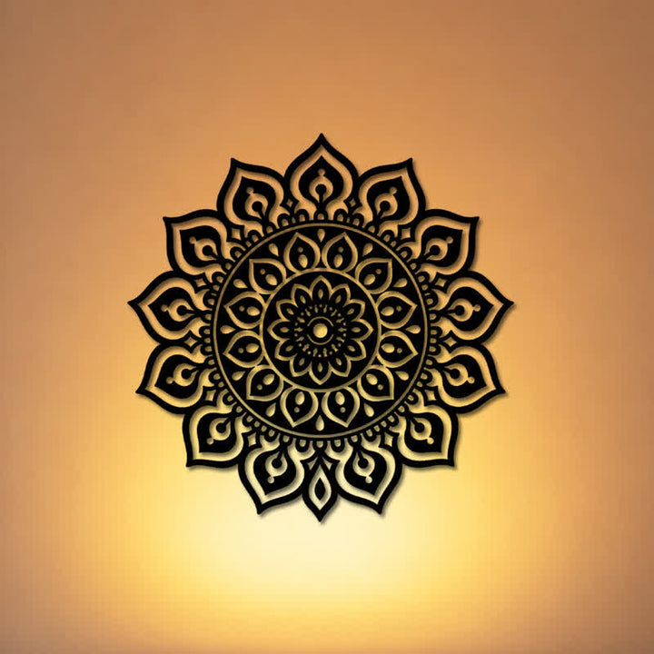 Buddha Stones Round Mandala Focus Cutout Decor Mindfulness Iron Metal Meaningful Symbols Wall Art - image 0
