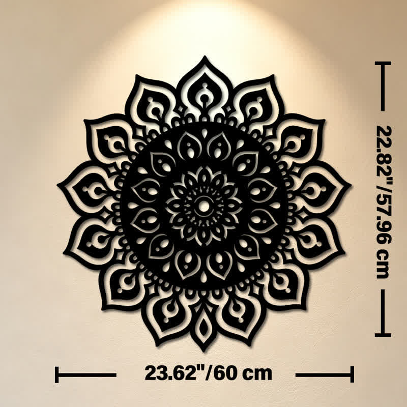 Buddha Stones Round Mandala Focus Cutout Decor Mindfulness Iron Metal Meaningful Symbols Wall Art - Approx. 60cm x 57.96cm x 0.12cm / 23.62in x 22.82in x 0.05in - image 12