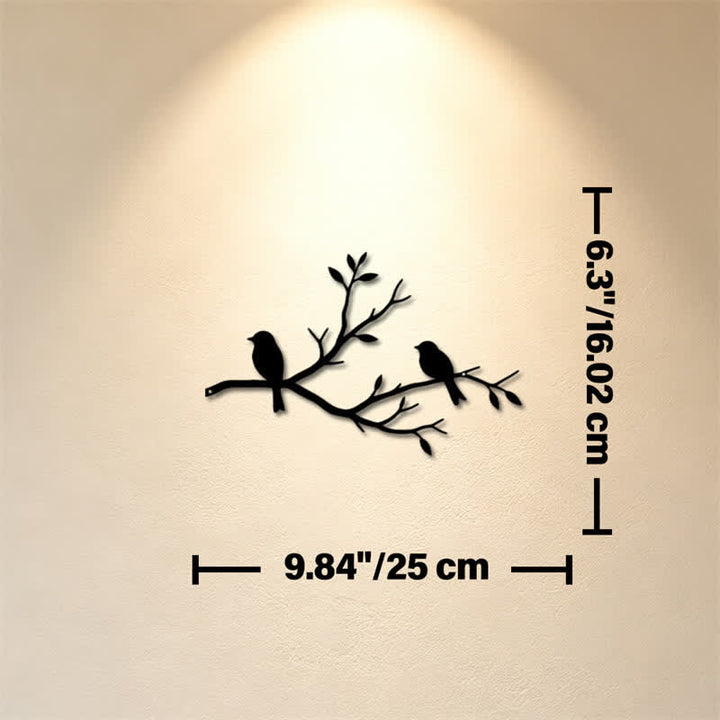 Buddha Stones Black Two Birds on Branch Iron Meaningful Symbols Wall Art - Approx. 25cm x 16.02cm x 0.1cm / 9.84in x 6.31in x 0.04in - image 2