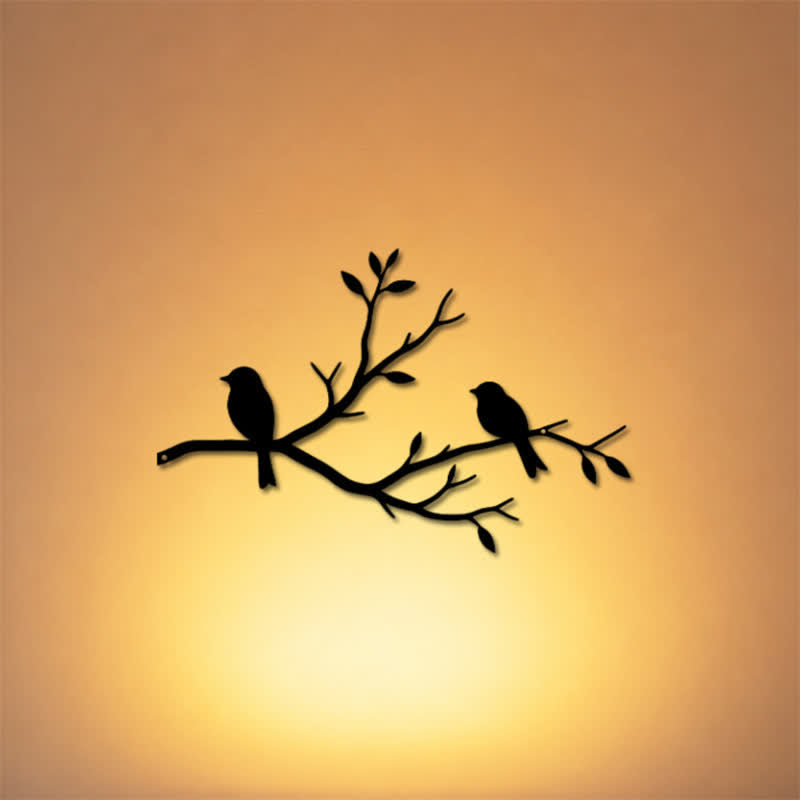 Buddha Stones Black Two Birds on Branch Iron Meaningful Symbols Wall Art - image 0