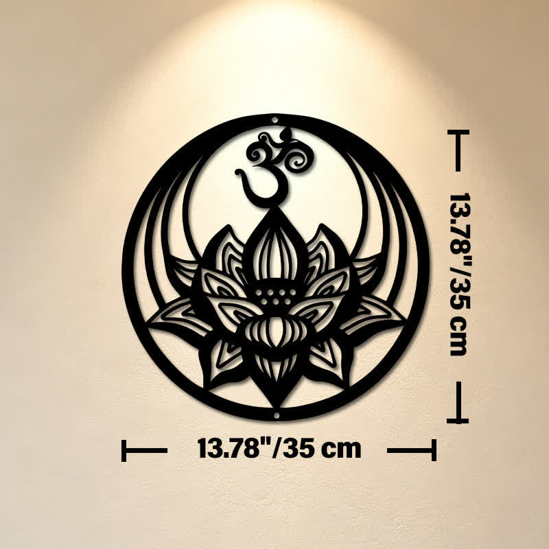 Buddha Stones Enlightenment Lotus OM Round Iron Metal Meaningful Symbols Wall Art - Approx. 35cm x 35cm x 0.1cm / 13.78in x 13.78in x 0.04in - image 6