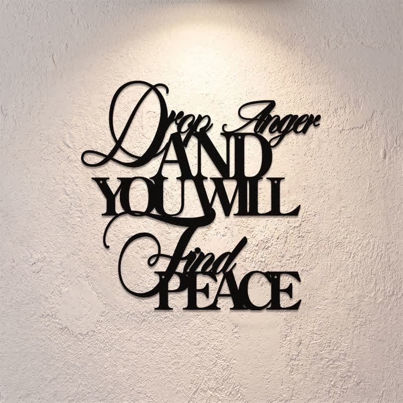 Buddha Stones Matte Black Drop Anger Find Peace Quote Iron Metal Meaningful Symbols Wall Art - image 0