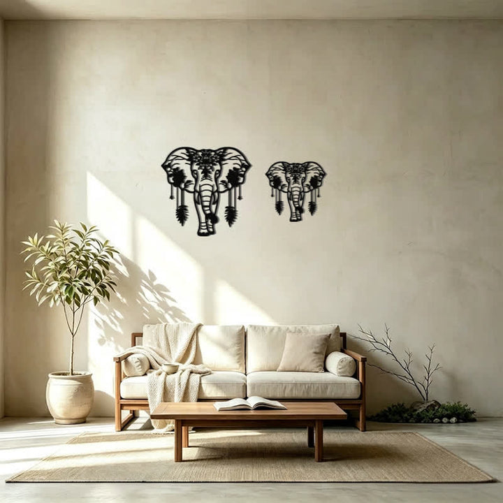 Buddha Stones Lucky Elephant Feather Flower Pattern Iron Metal Wall Decor - image 15