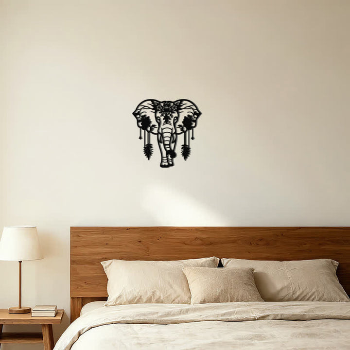 Buddha Stones Lucky Elephant Feather Flower Pattern Iron Metal Wall Decor - image 5