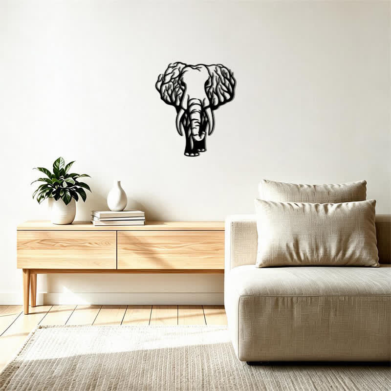 Buddha Stones Minimalist Elephant Head Line Design Iron Metal Wall Decor - image 11