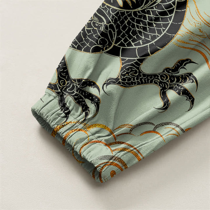 Buddha Stones Pure Cotton Dragon Phoenix Cloud Pattern Drawstring Men's Harem Pants With Pockets - image 10