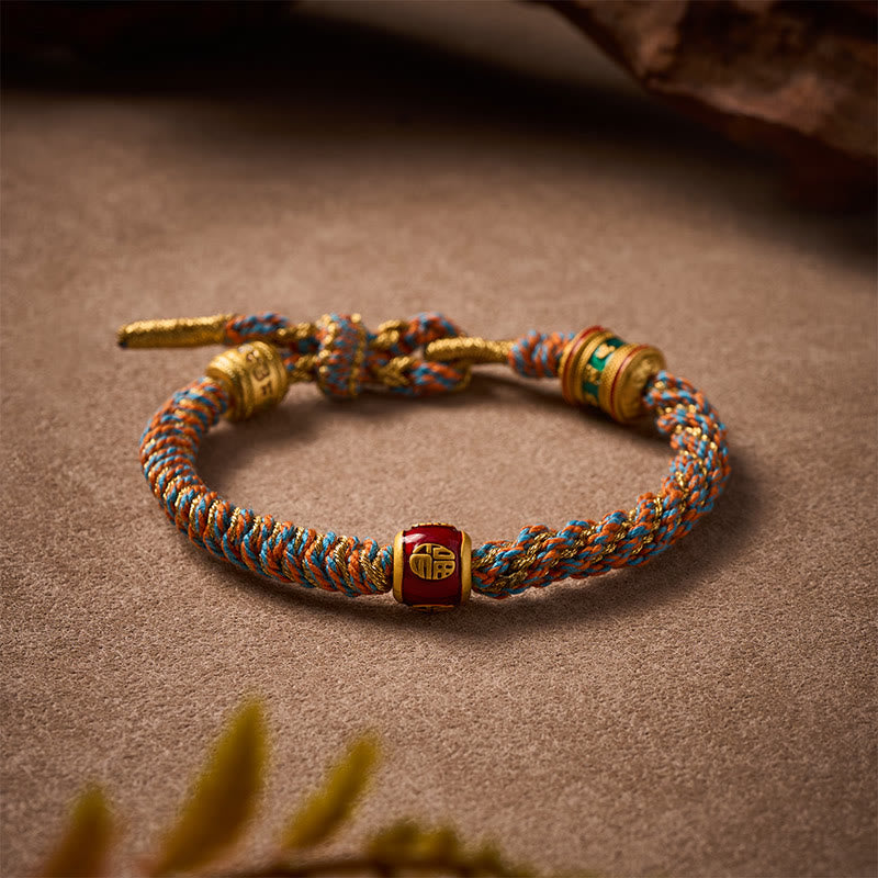 Buddha Stones Om Mani Padme Hum Tibetan Fu Character Hand-Woven Wisdom Bracelet - image 1