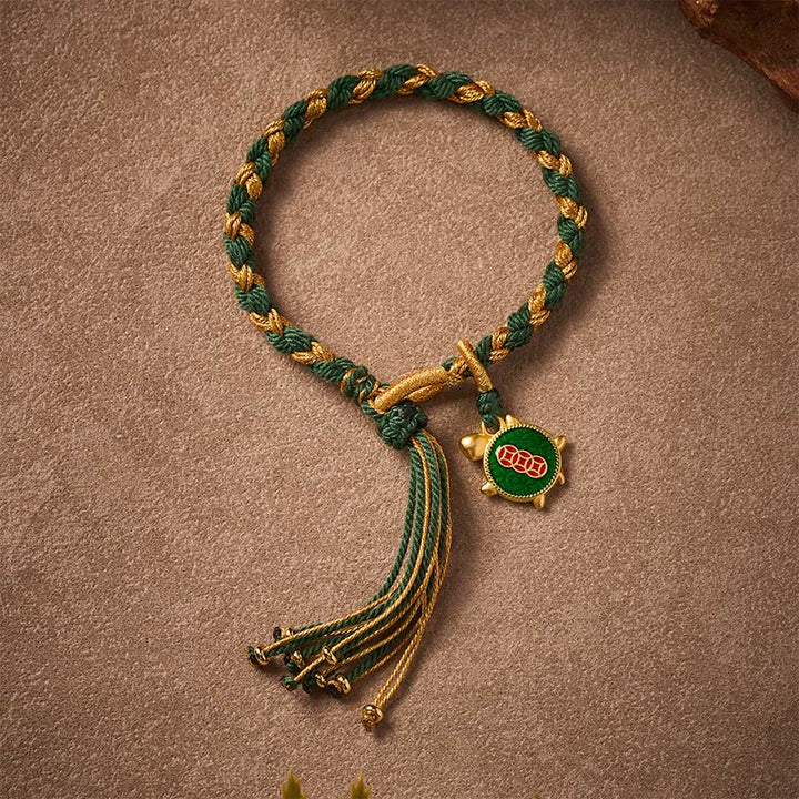 Buddha Stones Yellow Green Turtle String Hand-Woven Healing Bracelet - image 2
