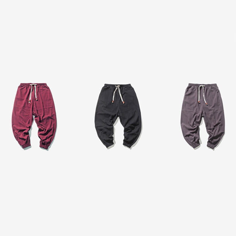Buddha Stones Men's Plain Simple Drawstring Design Cotton Harem Pants With Pockets - image 22