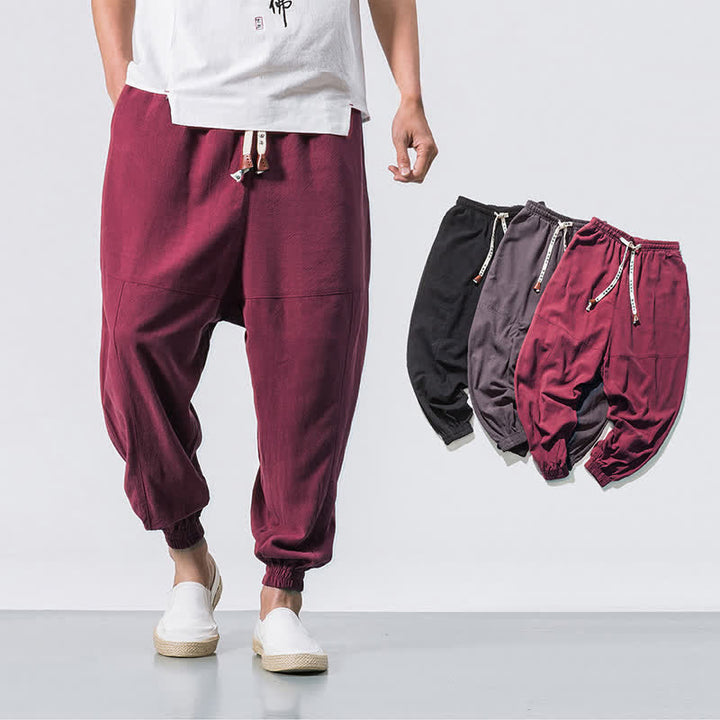 Buddha Stones Men's Plain Simple Drawstring Design Cotton Harem Pants With Pockets - image 8