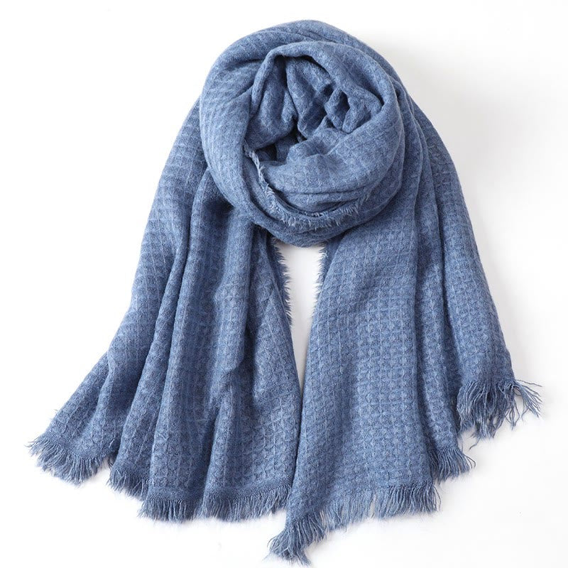 Buddha Stones Fall Winter Textured Tassel Cozy Wrap Scarves - SteelBlue - image 2
