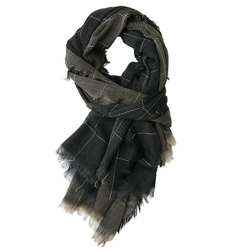 Buddha Stones Fall Winter Dark Grid Tassel Layering Unisex Scarves - DimGray - image 1