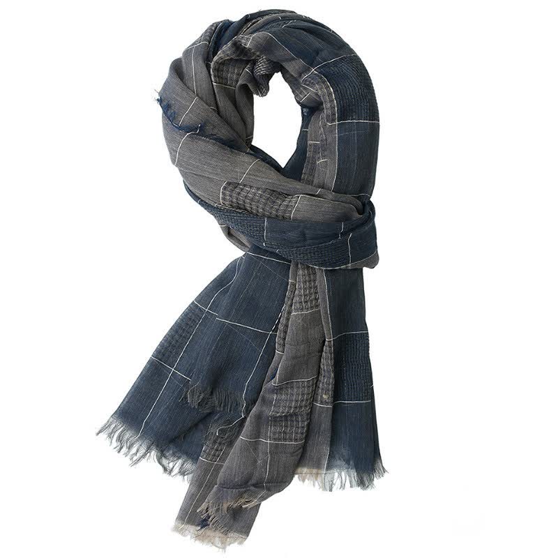 Buddha Stones Fall Winter Dark Grid Tassel Layering Men's Scarf - DarkSlateGray - image 2