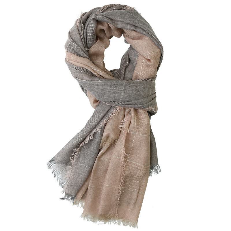 Buddha Stones Fall Winter Dark Grid Tassel Layering Men's Scarf - RosyBrown - image 6
