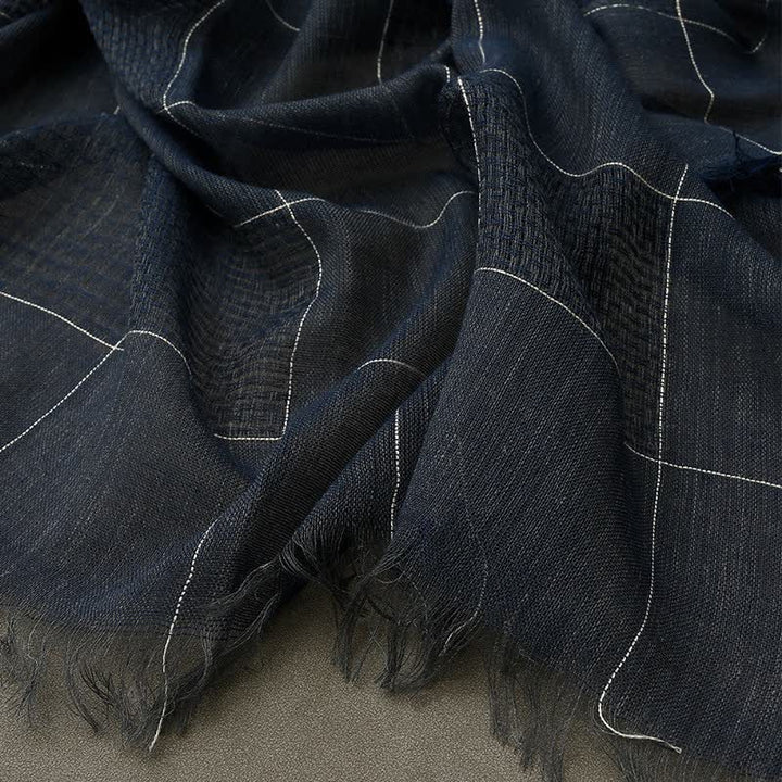 Buddha Stones Fall Winter Dark Grid Tassel Layering Unisex Scarves - image 5