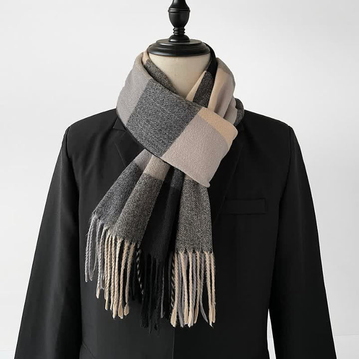 Buddha Stones Fall Winter Long Rectangular Plaid Fringed Scarves - Beige - image 12