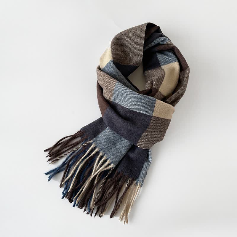 Buddha Stones Fall Winter Long Rectangular Plaid Fringed Scarves - Crimson - image 10