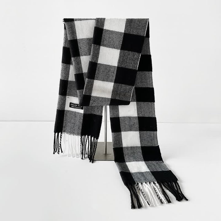 Buddha Stones Fall Winter Long Rectangular Plaid Fringed Men's Scarf - image 3
