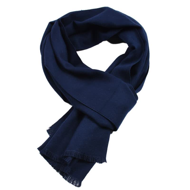 Buddha Stones Fall Winter Solid Color Tassel Cozy Long Men's Scarf - Navy - image 1