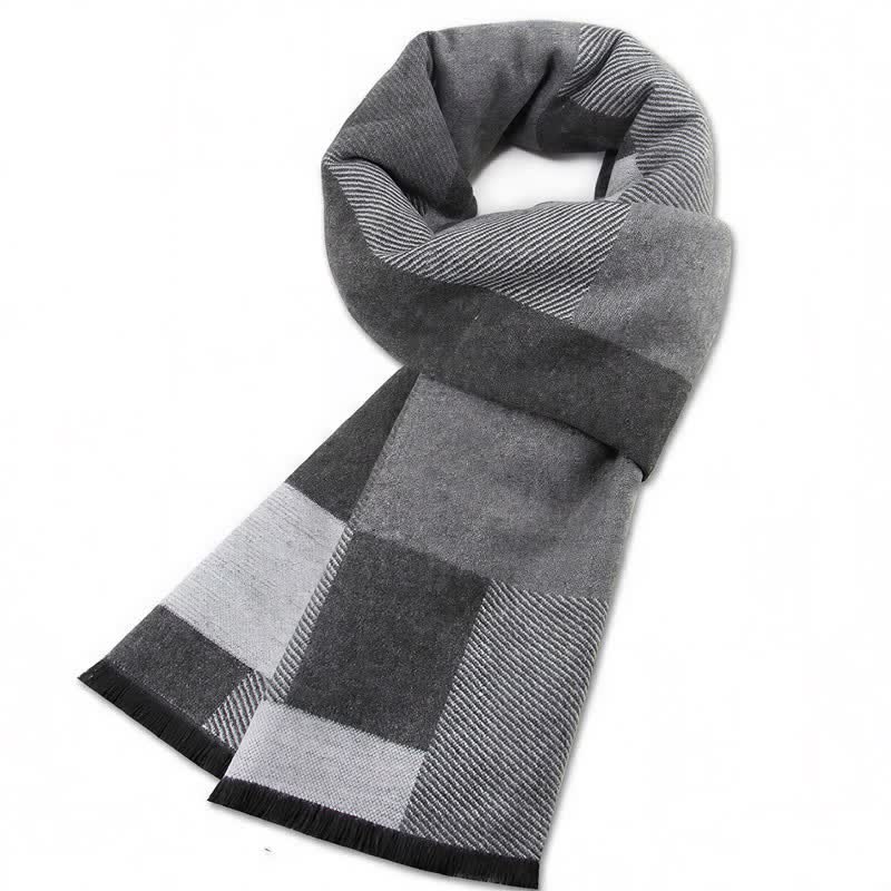 Buddha Stones Fall Winter Classic Plaid Tassel Cozy Rectangular Men's Scarf - LightGrey - image 12