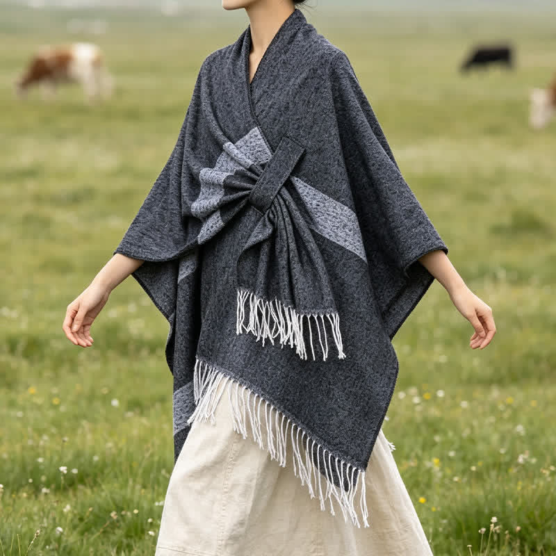 Buddha Stones Fall Winter Boho Striped Tassel Buckle Design Cozy Shawl - image 13