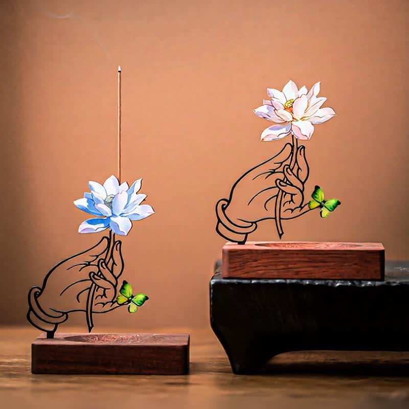 Buddha Stones Hand Lotus Butterfly Enlightenment Upright Incense Burner - image 9
