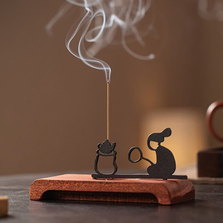 Buddha Stones Zen Monk Natural Wood and Iron Meditation Incense Burner - image 11