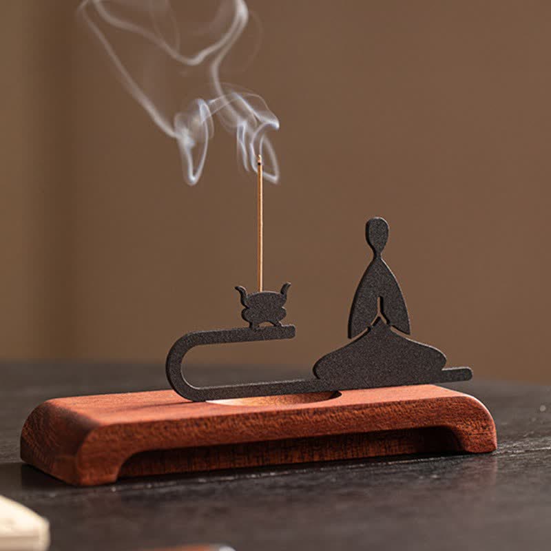 Buddha Stones Zen Monk Natural Wood and Iron Meditation Incense Burner - image 6