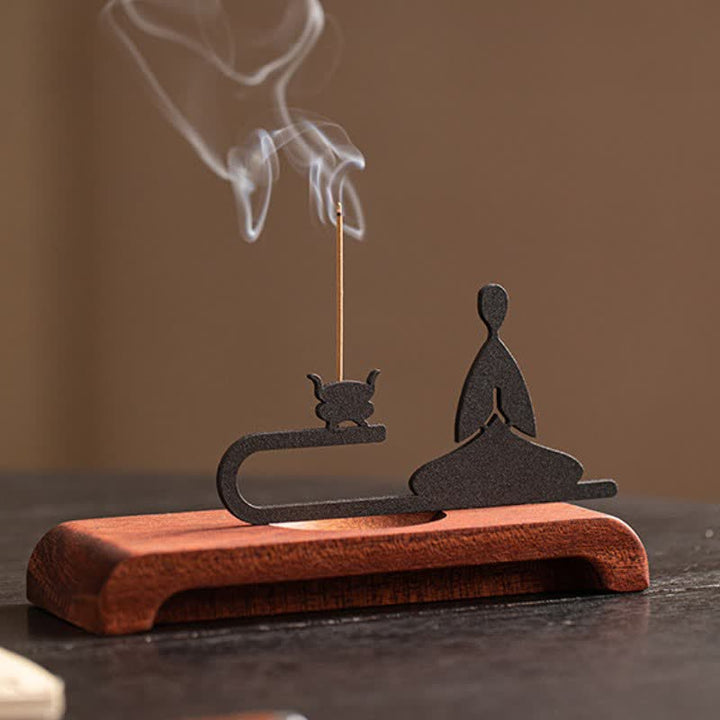 Buddha Stones Zen Monk Natural Wood and Iron Meditation Incense Burner - image 6