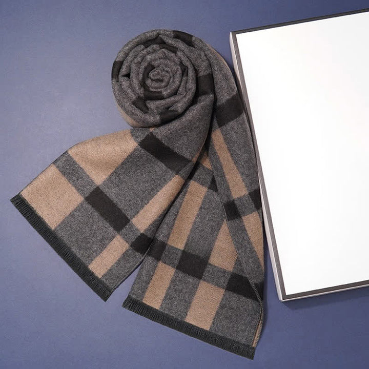 Buddha Stones Fall Winter Classic Check Pattern Soft Knit Commuter Men's Scarf - Black Brown - image 7