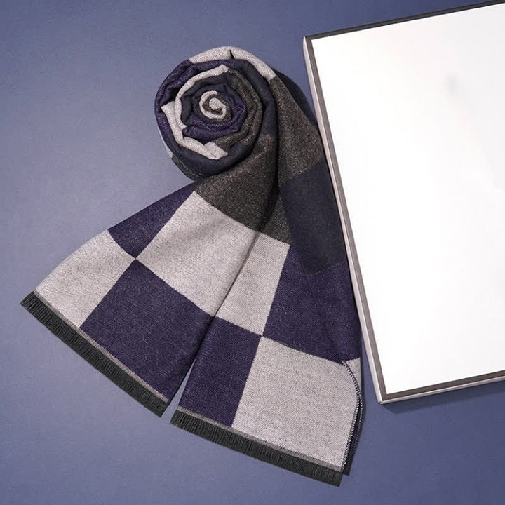 Buddha Stones Fall Winter Classic Check Pattern Soft Knit Commuter Men's Scarf - Blue Gray - image 5