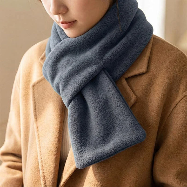 Buddha Stones Fall Winter Plush Cross Front Neck Warmer Minimalist Scarves - Navy - image 3