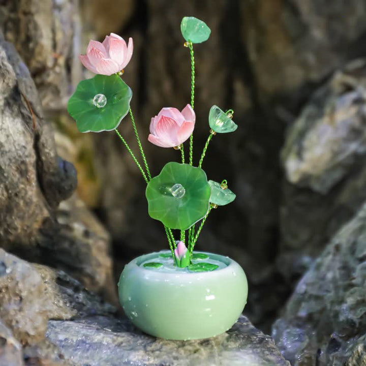 Buddha Stones Resin Lotus Purity Teardrop Fragrance Jar Mindful Living Decor - Green - Two Lotuses - image 0