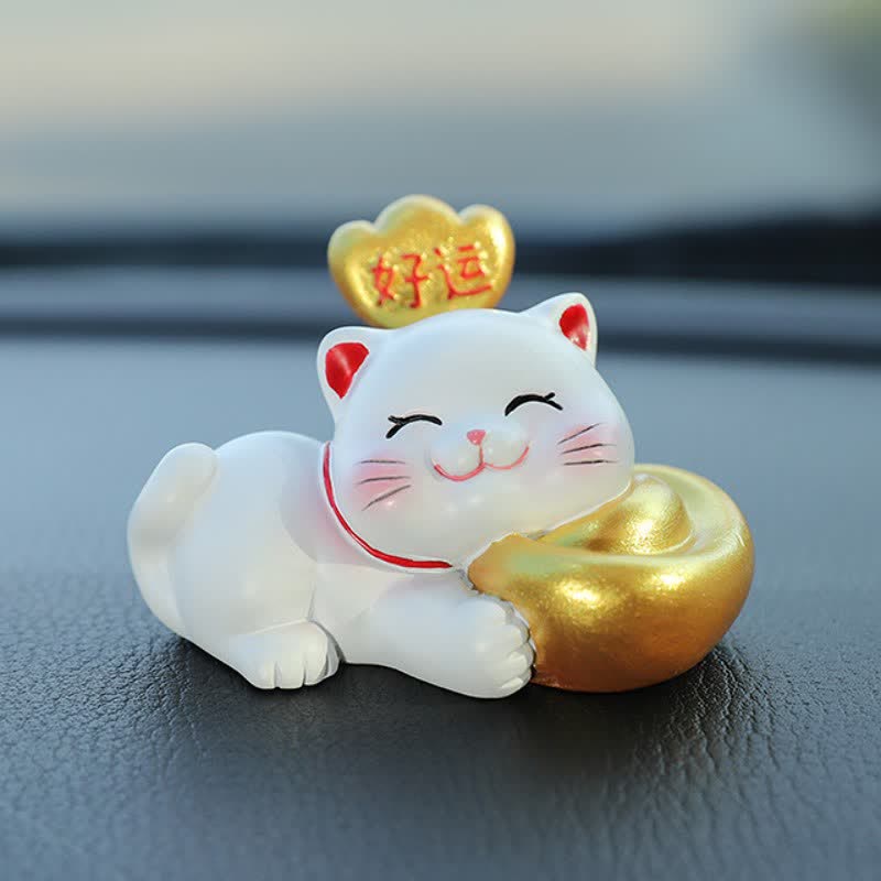 Buddha Stones Prosperity Lucky Cat Fortune Bag Resin Cute Animal Decor - Good Luck - image 1