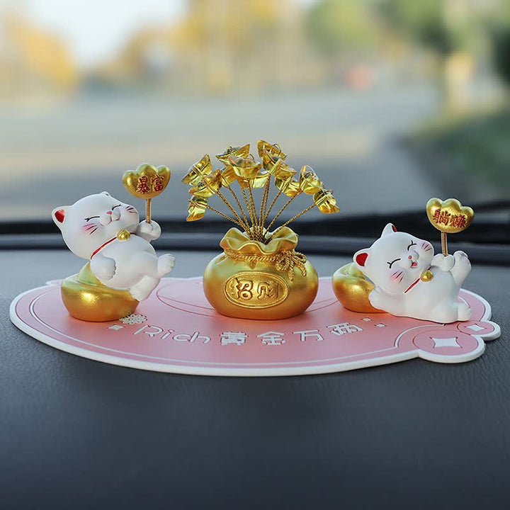 Buddha Stones Prosperity Lucky Cat Fortune Bag Resin Cute Animal Decor - Sudden Wealth + Easy Money + Ingot + Pink Base - image 15