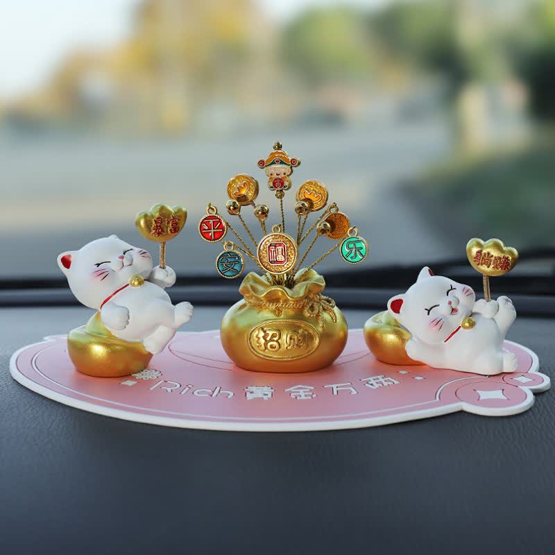 Buddha Stones Prosperity Lucky Cat Fortune Bag Resin Cute Animal Decor - Sudden Wealth + Easy Money + God of Wealth + Pink Base - image 17