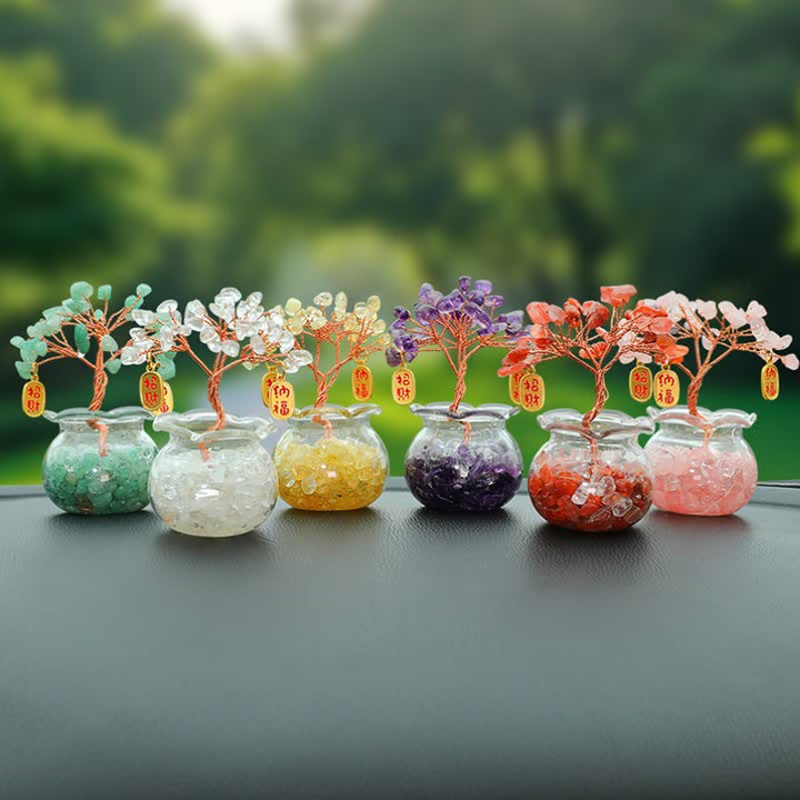 Buddha Stones Wire Wrapped Crystal Money Tree Dashboard Ornament Wealth & Fortune Symbols - 6Pcs Set - Lucky Fortune - image 28