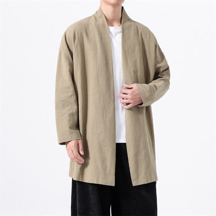 Buddha Stones Spring Casual Minimalist Solid Cotton Men's Kimono - Tan - US/UK/AU46，EU56 (5XL) - image 0