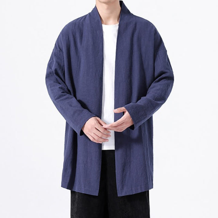 Buddha Stones Spring Casual Minimalist Solid Cotton Men's Kimono - image 18