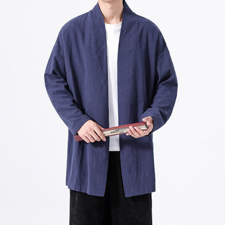 Buddha Stones Spring Casual Minimalist Solid Cotton Men's Kimono - image 21