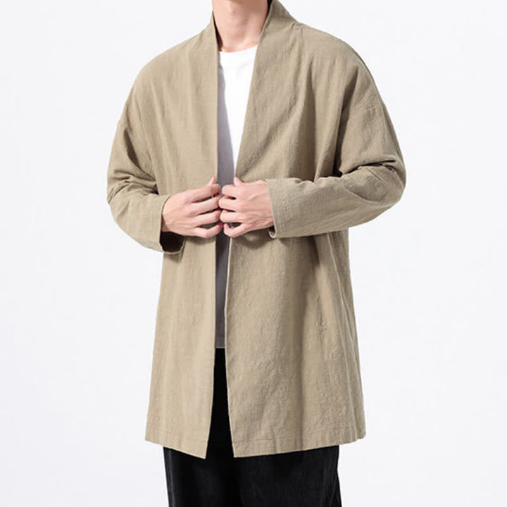 Buddha Stones Spring Casual Minimalist Solid Cotton Men's Kimono - image 3